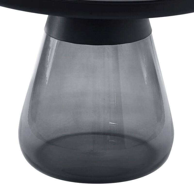 Nesting Table - Matte Black Tray Top with Smoky Glass Base - 19x20