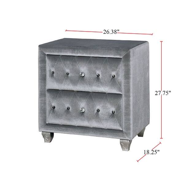 Velvetfeel Upholstery/Wood 2drawer Nightstand w/Faux Crystal Tufting