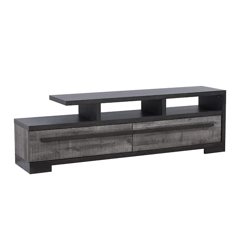 Ruthe TV Stand Media Console with 2 Drawers, Shelves, Black Gray Wood