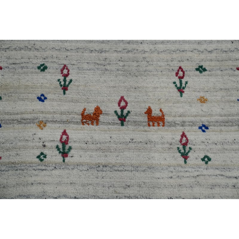 Hand Knotted Oriental 100% Wool Carpet Tribal Stripe Greys & Charcoal Gabbeh Area Rug - 12' 6'' X 9' 2''