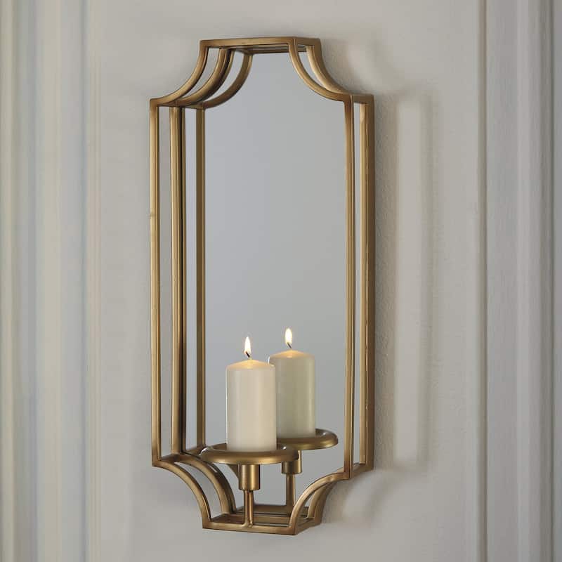 Signature Design by Ashley Dumi Gold-tone Mirrored Wall Sconce - 9" W x 4.75" D x 20.2" H