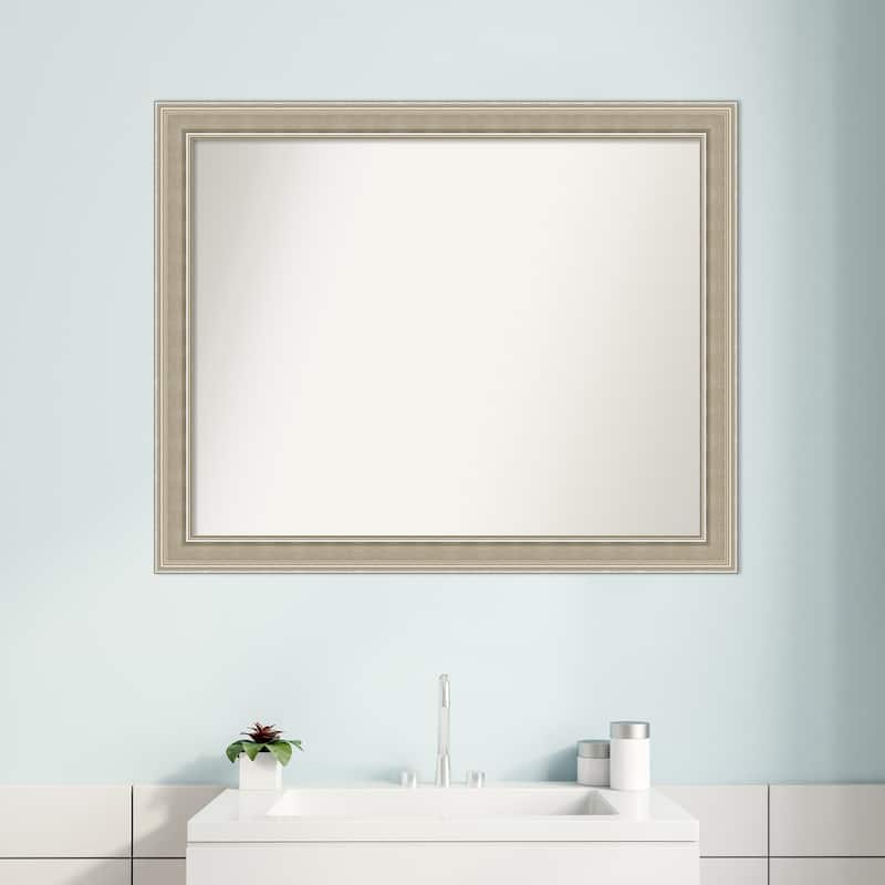 Mezzo Silver Non-Beveled Wood Framed Bathroom Vanity Wall Mirror - Mezzo Silver