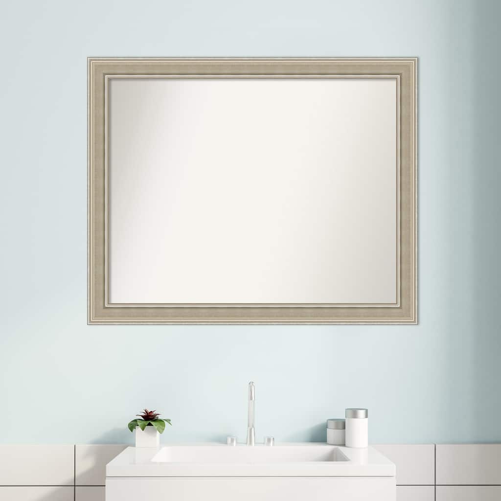 Mezzo Silver Non-Beveled Wood Framed Bathroom Vanity Wall Mirror - Mezzo Silver