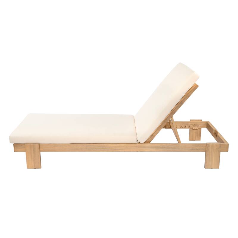 Christopher Knight Home - Iran Outdoor Patio Acacia Wood 6-Position Adjustable Chaise Lounge Set with Water-Resistant Cushion