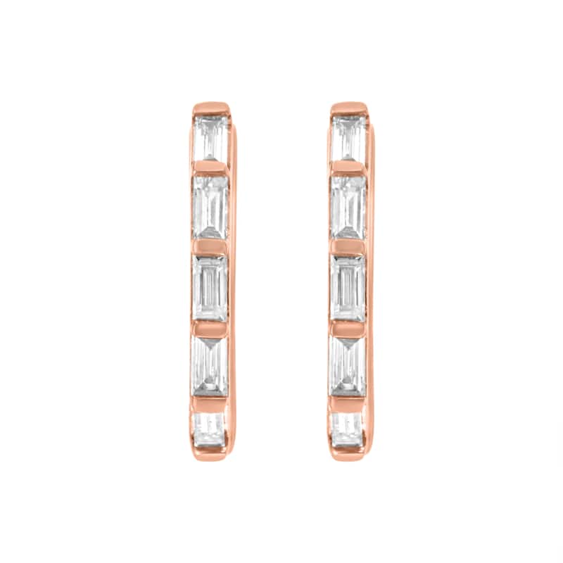 EFFY Women's 14k Rose Gold Baguette Diamond Hoop Earrings