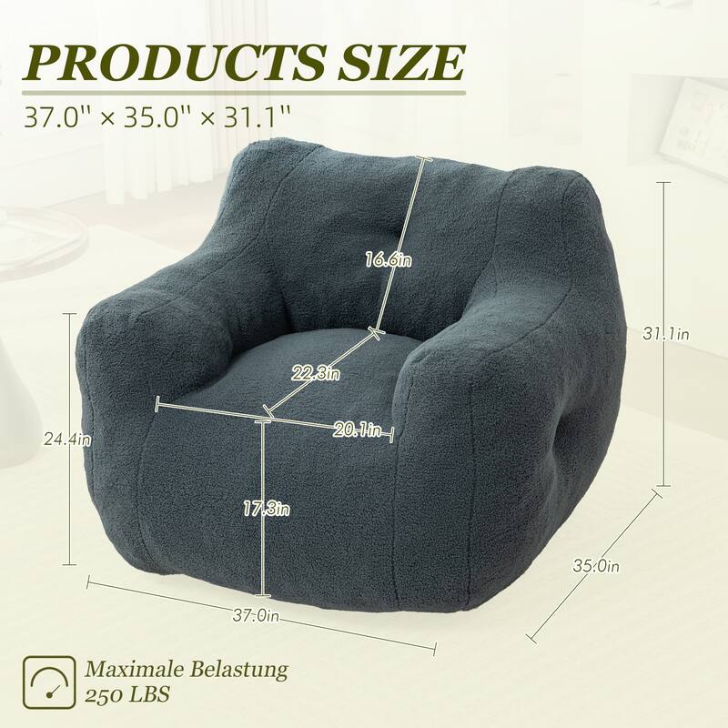 HOMEFUN Teddy Fabric Upholstered High-Density Foam Bean Bag Sofa Chair with Armrests