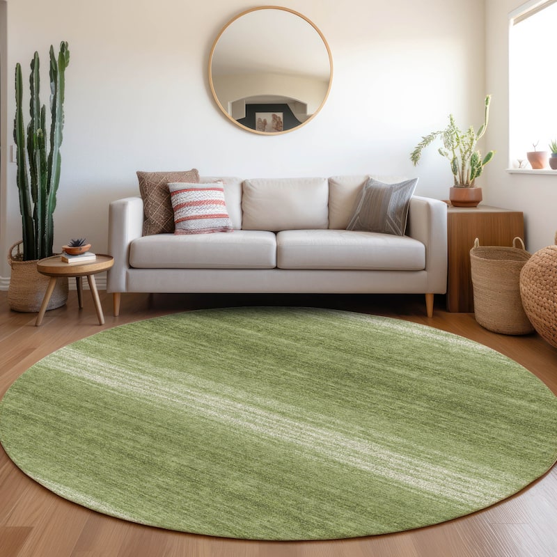 Machine Washable Indoor/ Outdoor Ombre Stripe Chantille Rug - Green - 8' x 8'