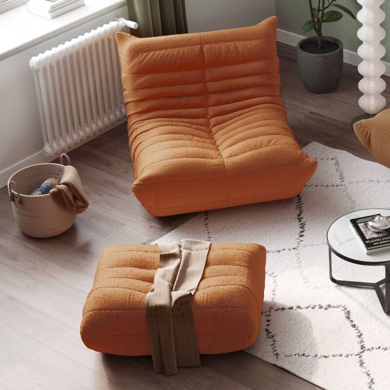 Teddy Fabric Soft Single Sofa with Ottoman