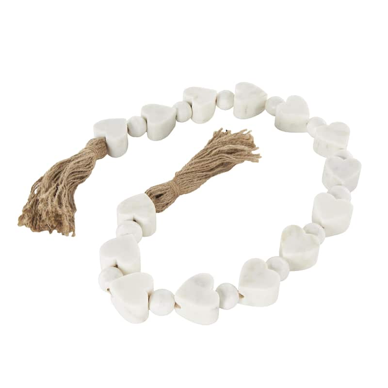Marble Heart Handmade Garland with Tassel with Knotted Brown Jute - White - Roche River Decor