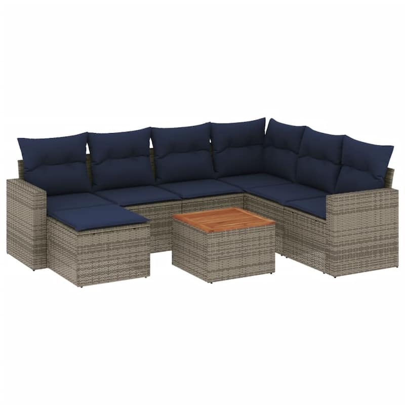 vidaXL 8 Piece Patio Sofa Set with Cushions Grey Poly Rattan - 24.4" x 24.4" x 27.2"