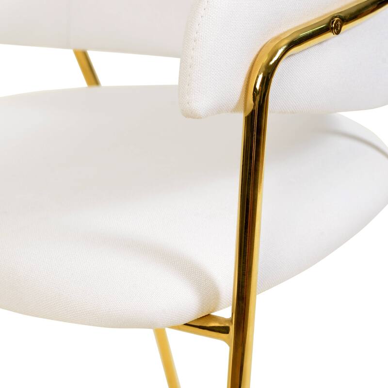 LeisureMod Axis Mid-Century Modern Upholstered Dining Chair with Curved Open-Back Design and Gold Steel Legs for Home & Kitchen