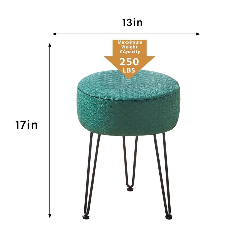 Modern Velvet Ottoman Footstool with Cushioned Seat and Metal Frame for Bedroom or Living Room - 13”L x 13”W x 17”H