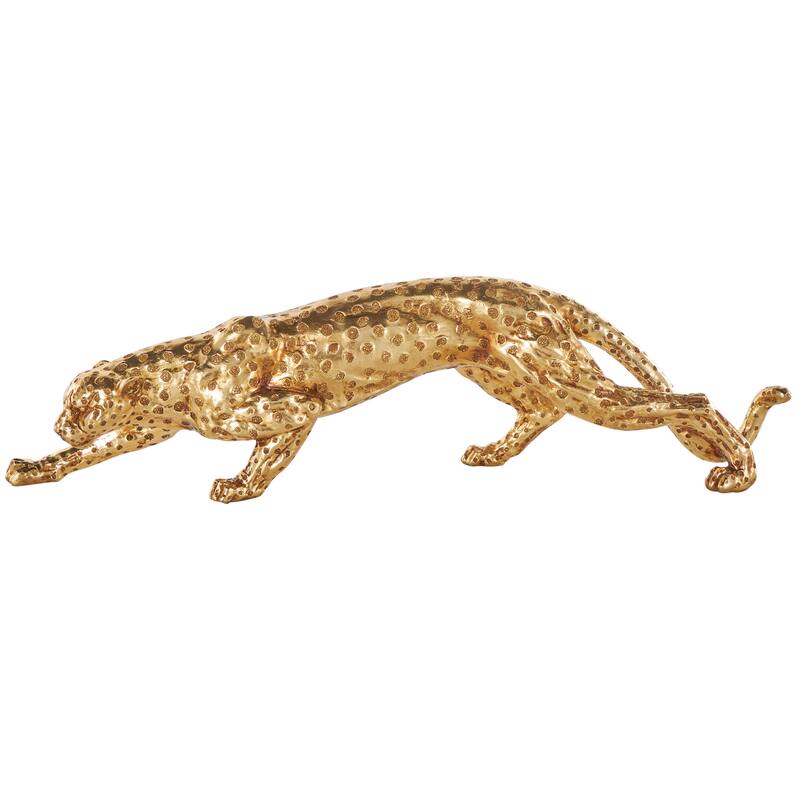 Gold Resin Leopard Sculpture with Textured Spots