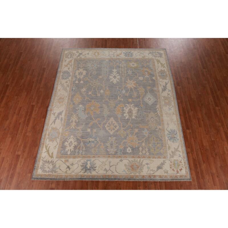 Hand Knotted Oriental 100% Wool Carpet Transitional All-Over Greys & Charcoal Oushak Area Rug - 9' 11'' X 8' 2''