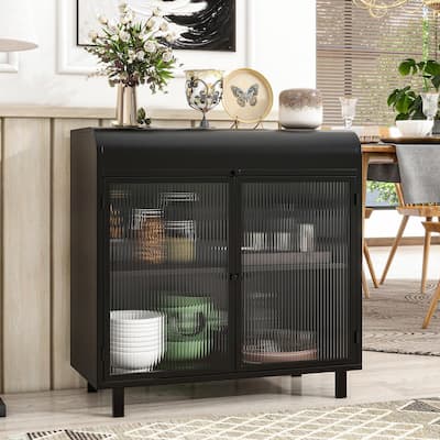 Industrial Glass Storage Cabinet - 2-Tier Shelves, Flip-Top Compartment
