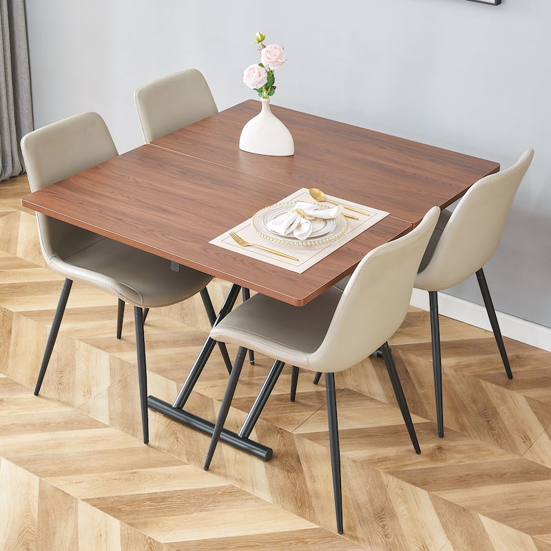 Height Adjustable Lift Table Set with Metal Frame, Multifunctional Dining Set Breakfast Nook with Dining Chairs