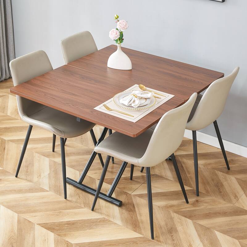 Multifunctional Lifting Dining Table Set for 4, 4-Piece Folding Table and Chair Set with 4 Dining Chairs for Kitchen, Office