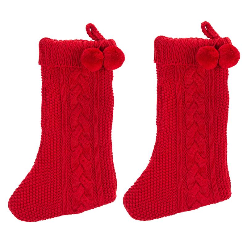 SAFAVIEH Holiday Bernardita Nutmeg Hanging Knit Pom-Pom Stocking (Set of 2) - 11" W x 19" L - 11Wx19D