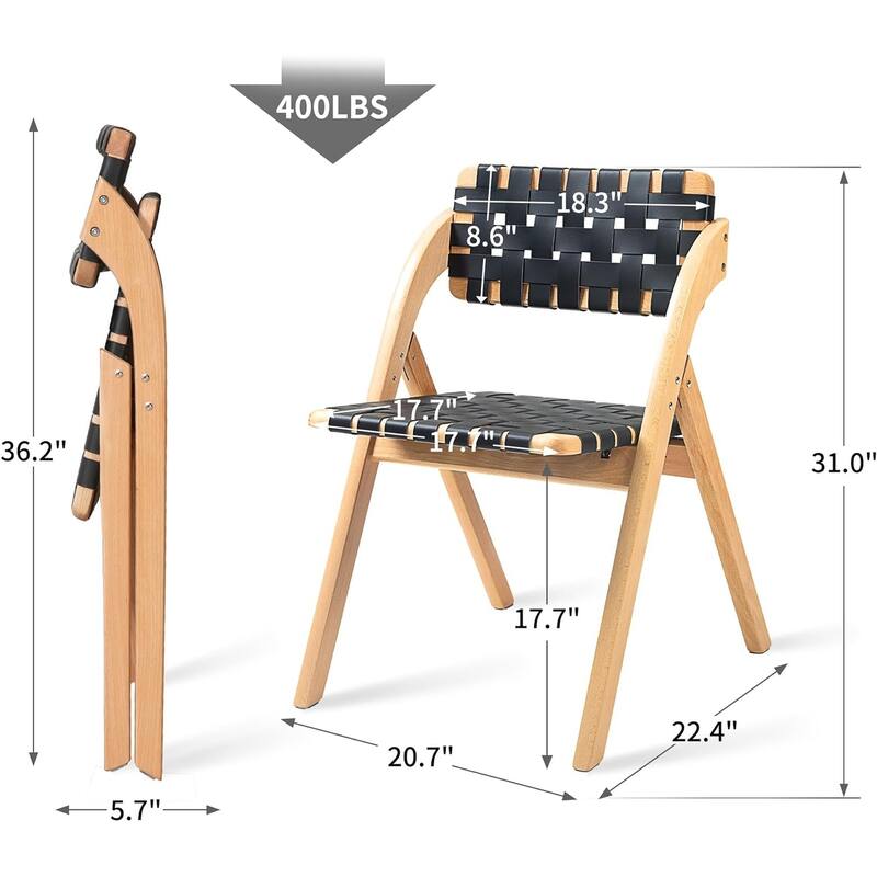 Wooden Stackable Dining Folding Chairs with Padded Seats(Set of 2)