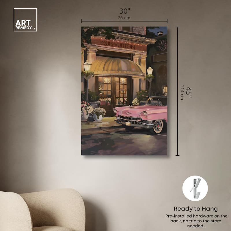Classic Car Store Visit Canvas by Art Remedy, Gallery Wrapped