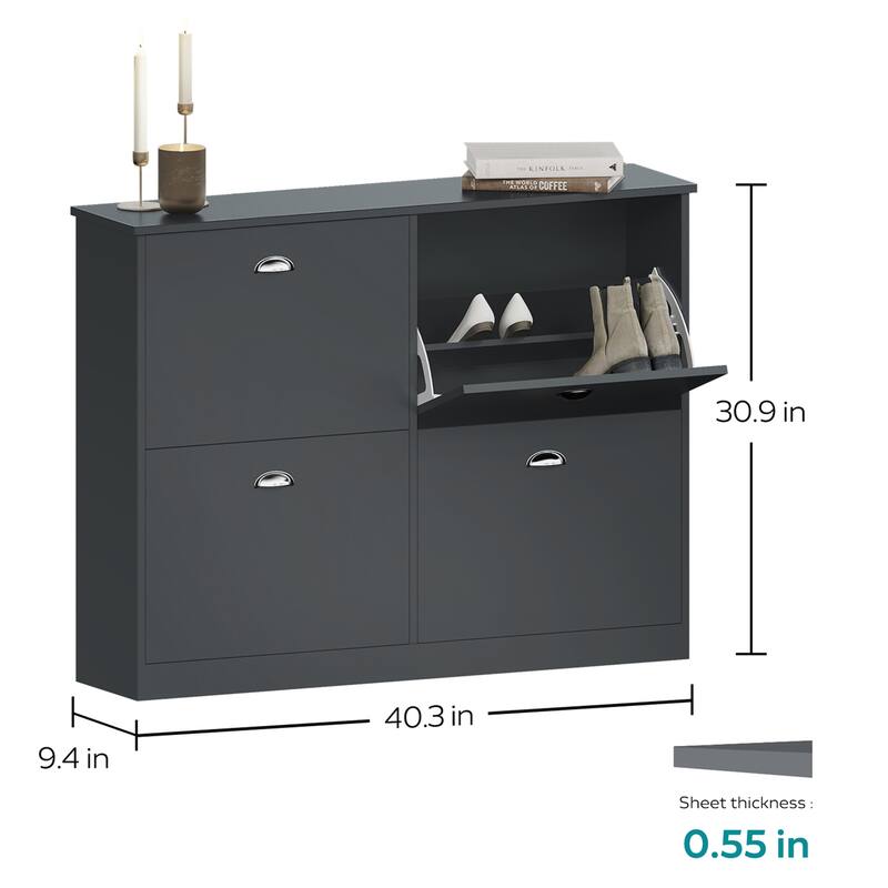 Wood Hidden Slim Narrow Shoe Cabinet with 4 Drawers for Bedroom