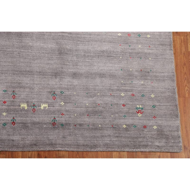 Silver Gray Tribal Gabbeh Indian Square Area Rug Handmade Silk Carpet - 7'10" X 7'10"