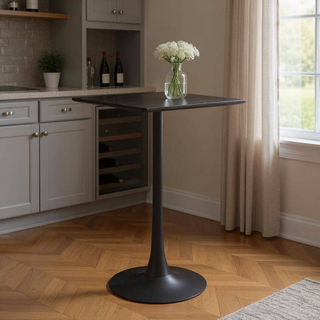 HomeRoots 24" Black Wood and Steel Square Bar Table - 24.00 in. x 41.70 in. x 24.00 in.