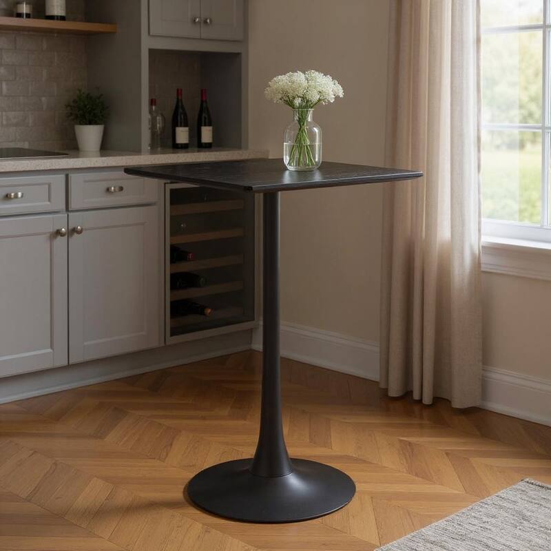 HomeRoots 24" Black Wood and Steel Square Bar Table - 24.00 in. x 41.70 in. x 24.00 in. - Black