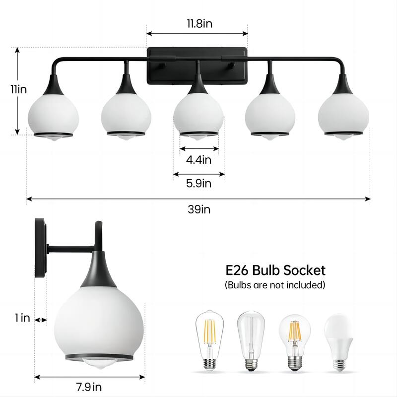 Modern Vanity Lights Dimmable Bathroom Light Fixtures with Glass Shade