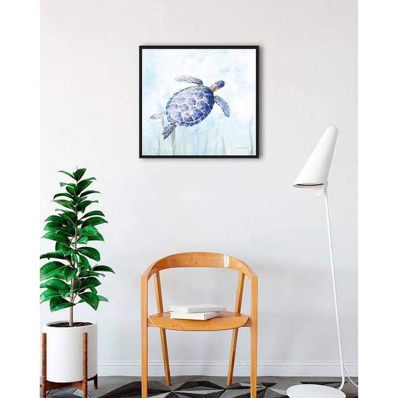 Undersea Turtle II Framed Poster - 24 x 24 Inch - Black