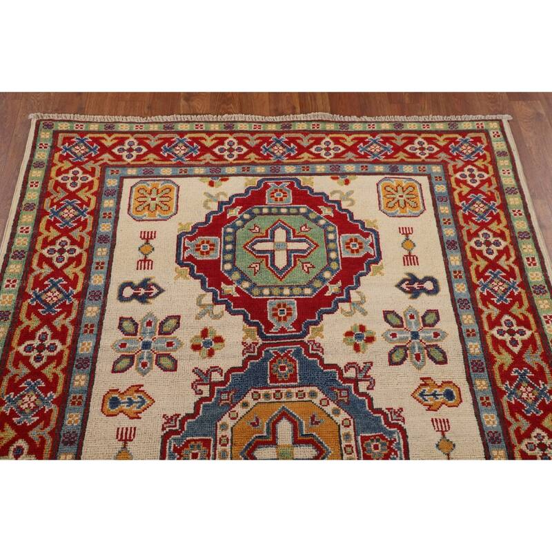 Kazak Area Rug Hand-Knotted Oriental Beige Wool Carpet - 4'0" x 6'0"