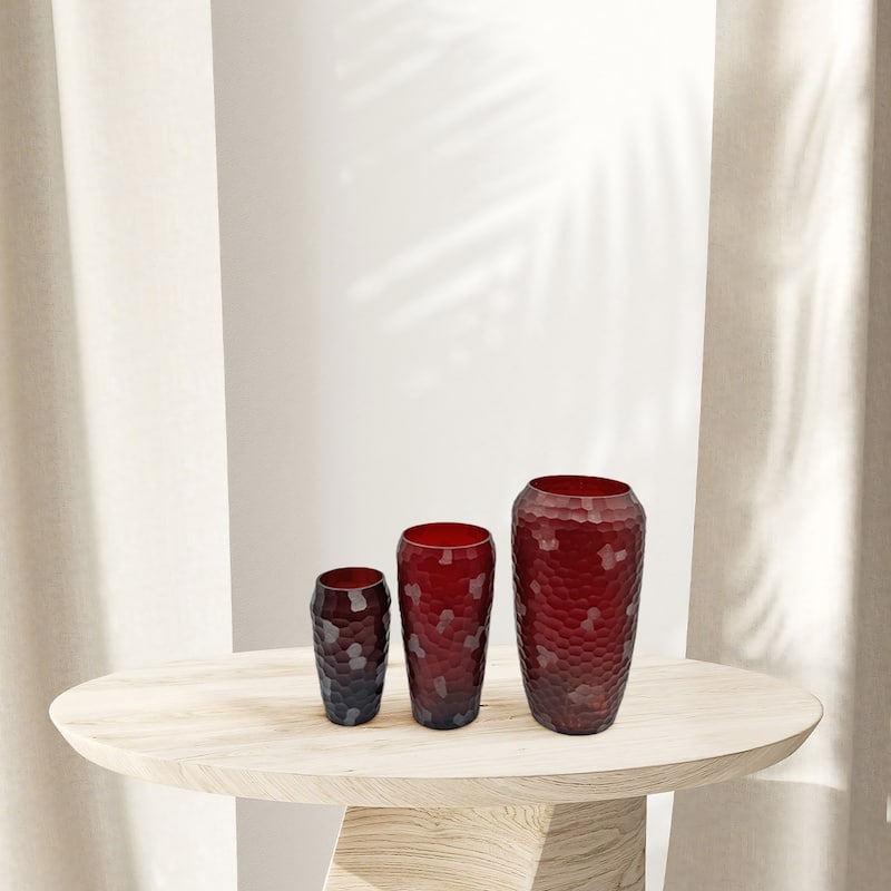 Set of 3 Decorative Handmade Glass Artistic Jug Vase in Red