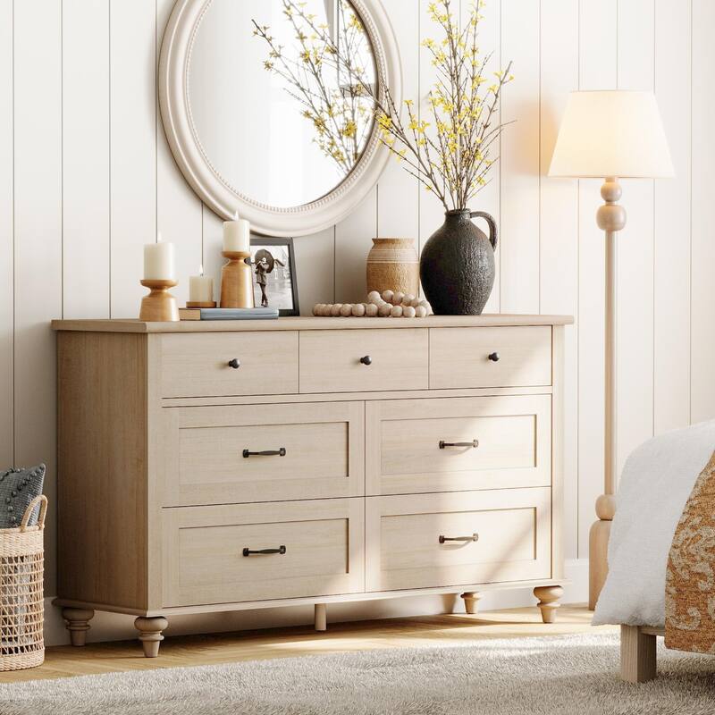 Mid Century Dresser for Bedroom with 7/8 Drawers, Wooden Kids Dresser