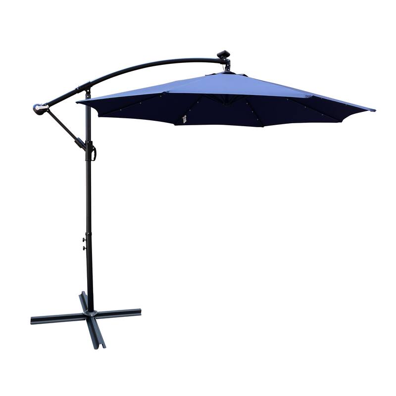 10 ft Solar Powered LED Patio Umbrella with Crank and Cross Base for Outdoor Use