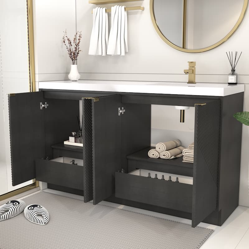 Milano 60" Freestanding Bathroom Vanity with Right White Sink