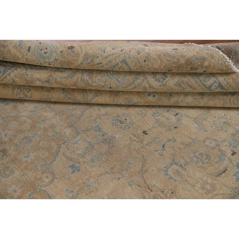 Hand Knotted Oriental 100% Wool Carpet Traditional Floral Beige & Ivories Kashan Area Rug - 10' 9'' X 7' 4''