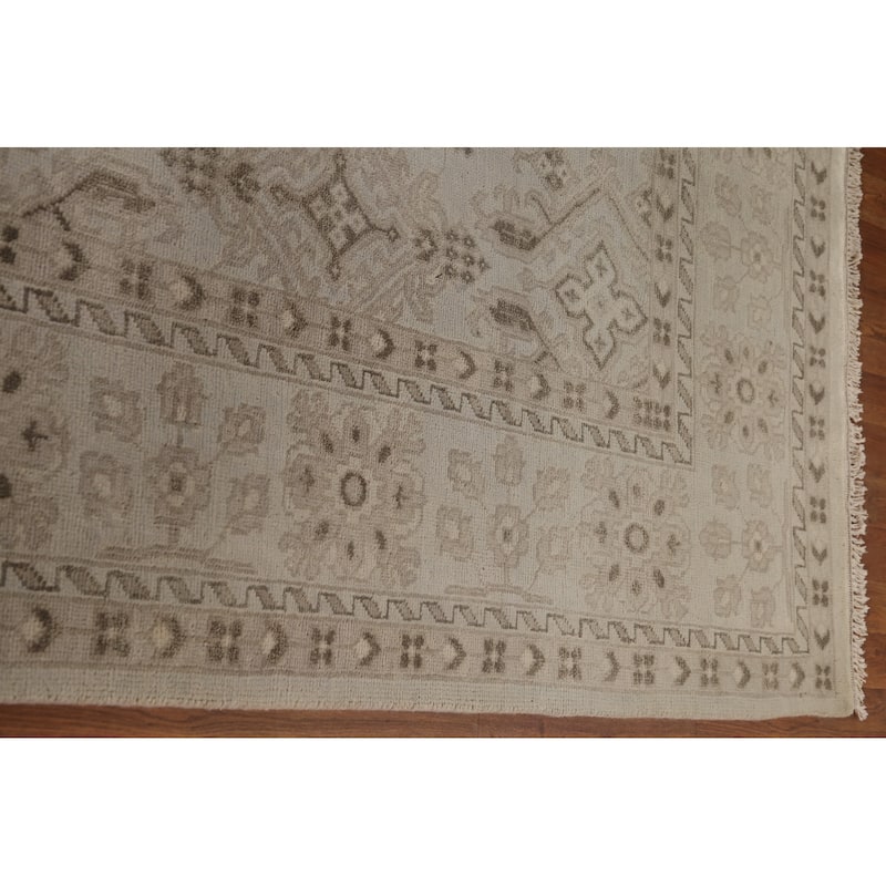 Geometric Oushak Area Rug Hand-Knotted Oriental Wool Carpet - 9'0"x 11'9"