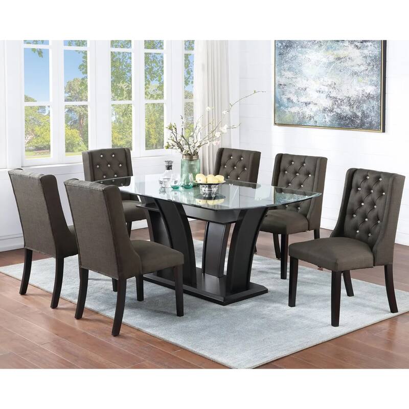 Set of 2 Polyfiber Upholstered Dining Chairs, Espresso