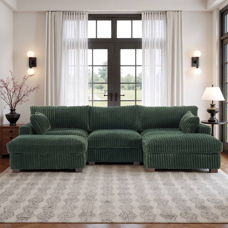 Upholstered Plush Flannel Modular Sectional Sofa with Pillows,Ajustable Headrest