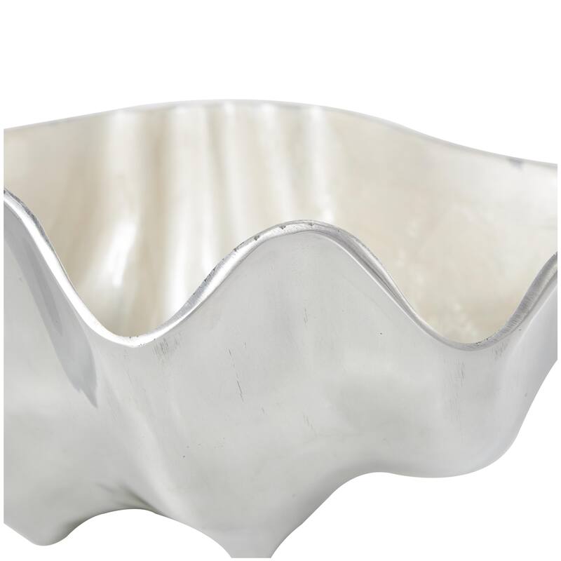 Aluminum Metal Shell Enameled Decorative Bowl with Silver Metal Exterior - Set of 2 Teal or White - Roche River Decor