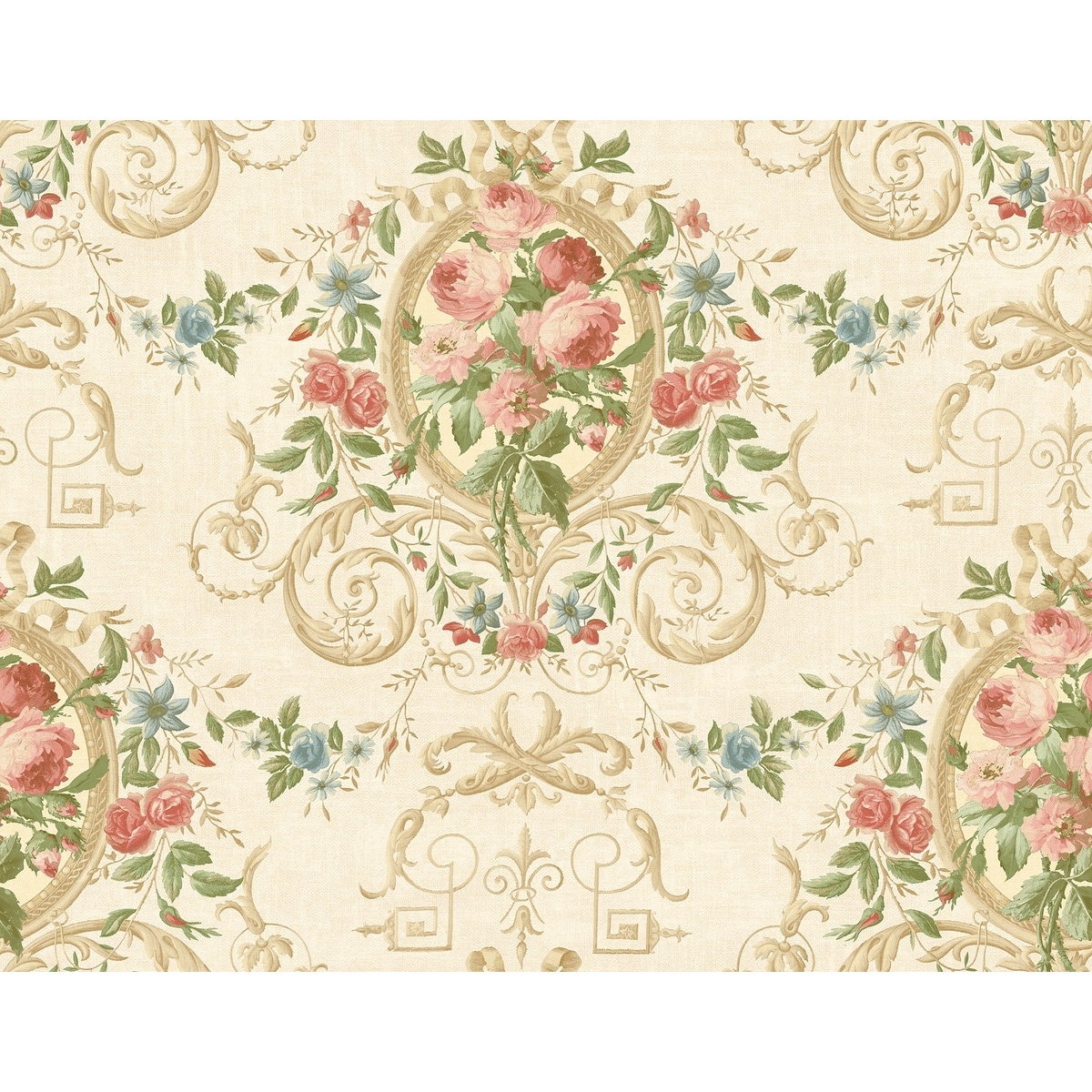 Seabrook Designs Aurore Floral Cameo Unpasted Wallpaper