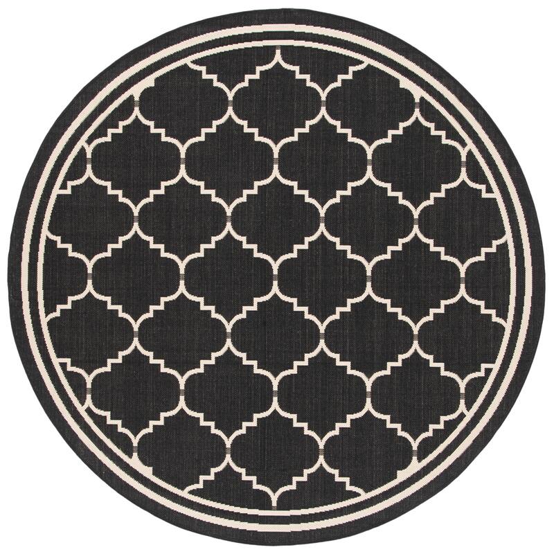 SAFAVIEH Courtyard Celine Indoor/ Outdoor Waterproof Patio Backyard Rug - 6'7" x 6'7" Round - Black/Cream