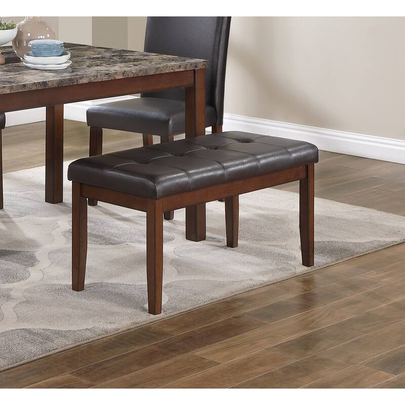 Classic Stylish Espresso Finish 5pc Dining Set Kitchen Dinette Faux Marble Top Table Bench and 3x Chairs Faux Leather Cu