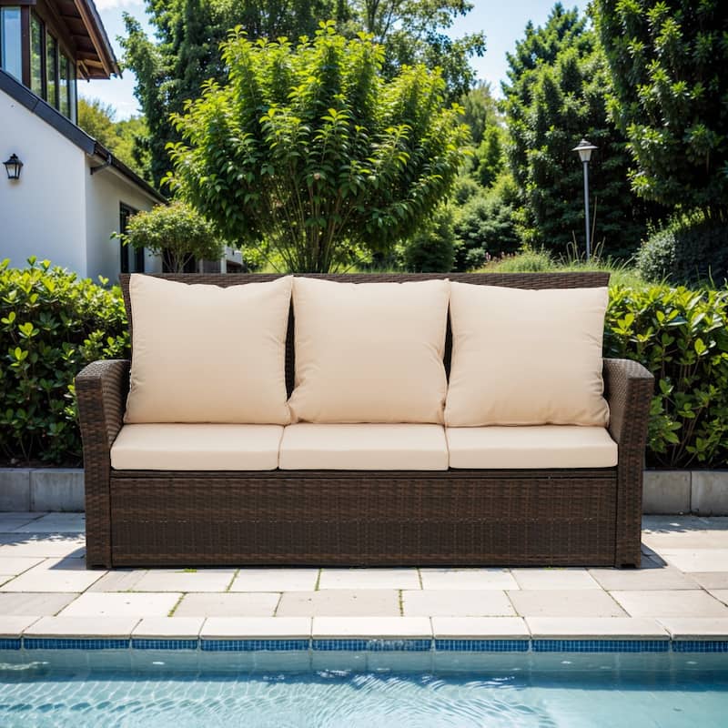 All Weather 3 Seats Patio Sofa with Thick Cushions