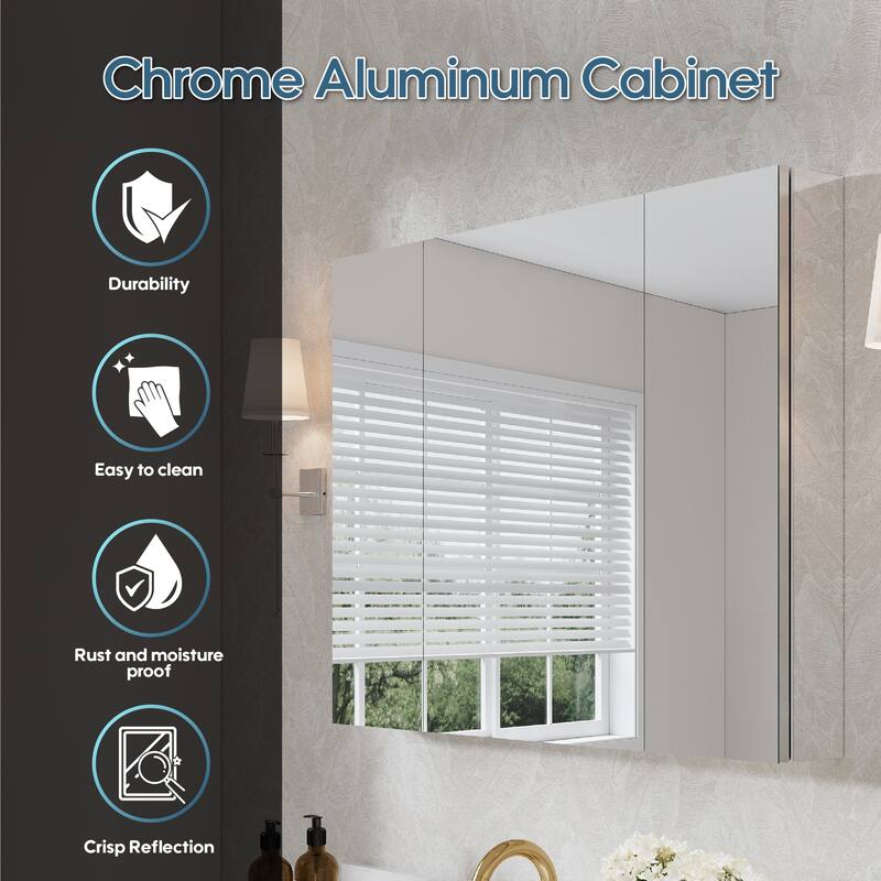 Recessed or Surface Wall Mount Bathroom Medicine Cabinet With Adjustable Glass Shelves
