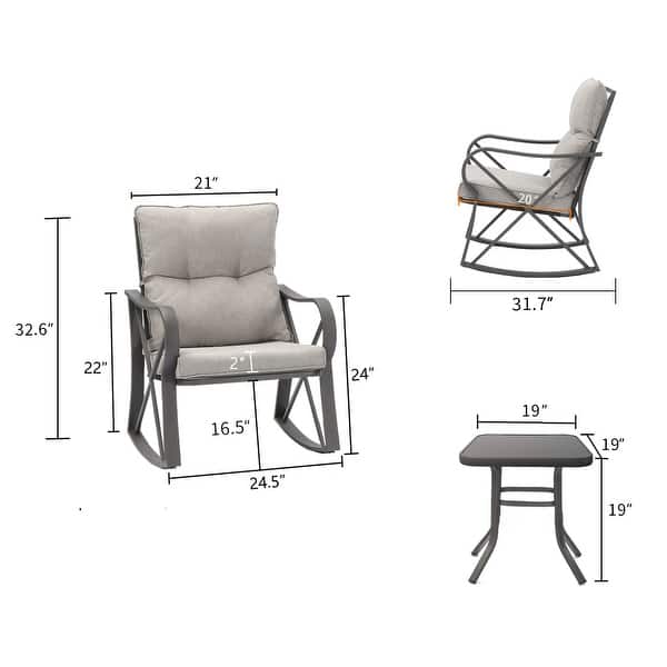 dimension image slide 1 of 2, COSIEST 3-piece Outdoor Rocking Chair Chat Set with Side Table
