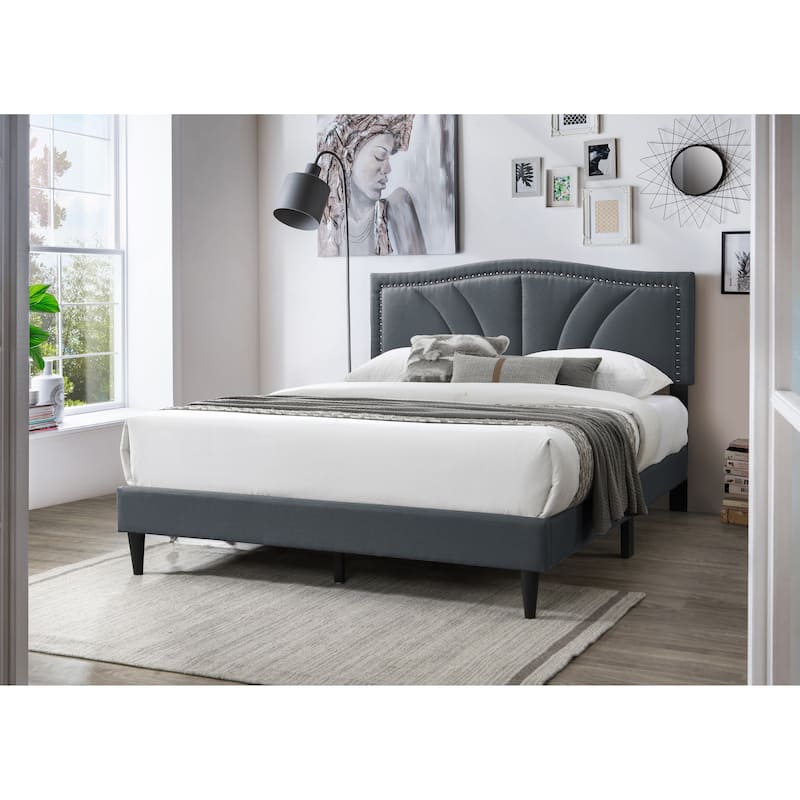 Queen Size Upholstered Platform Bed with Diamond Stitch Headboard and Modern Platform Design - Charcoal2