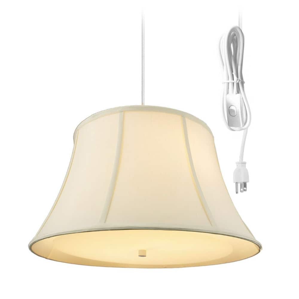 2 Light Swag Plug-In Pendant 19"w Egg Shell with Diffuser, White Cord