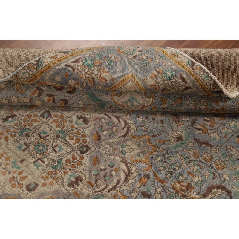 Blue Floral Tabriz Persian Rug Handmade Traditional Wool Carpet - 6'7"x 9'7"