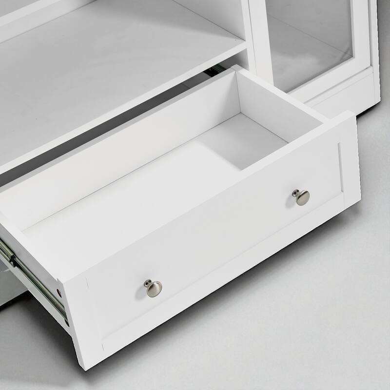 51" Farmhouse Sideboard Buffet Cabinet with Drawers, Glass Doors & Adjustable Shelves for Kitchen Storage
